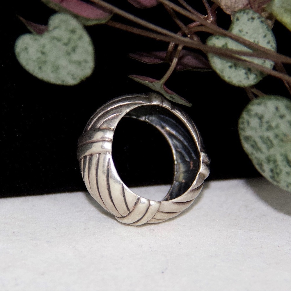 VTG HEAVY Sterling Silver Ribbed Wide Band Statement Ring Size 8 925 VTG